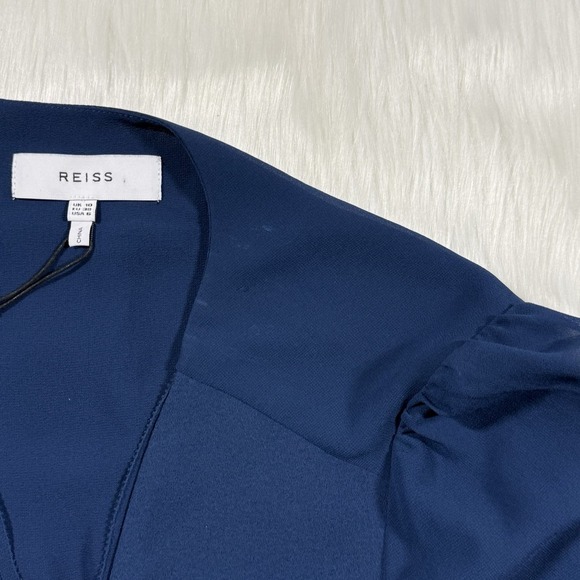 Reiss Women's Size US 6 / UK 10 Blue Teal Natalia V Neck Fit‎ & Flare Mini Dress - Picture 7 of 11